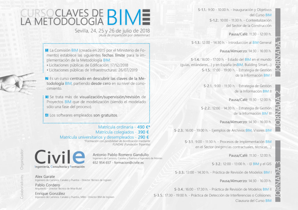 CURSO «CLAVES DE LA METODOLOGÍA BIM». SEVILLA, 24, 25 Y 26 DE JULIO DE 2018