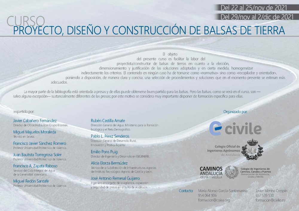 CURSO «PROYECTO, DISEÑO Y CONSTRUCCIÓN DE BALSAS DE TIERRA»