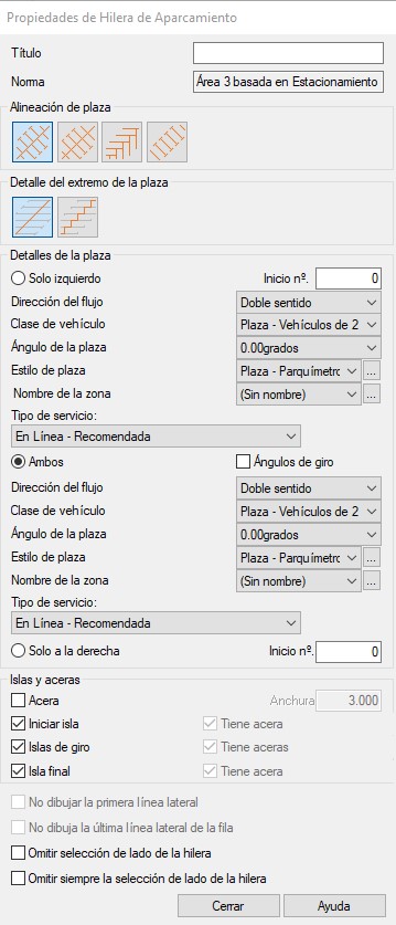 Características de las hileras de aparcamiento